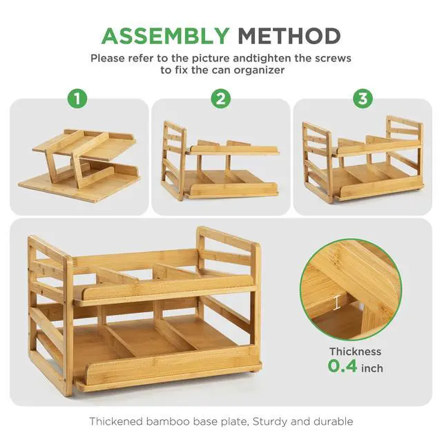Alt view image 6 of 7 - Bamboo Rolling Can Organizer for Pantry, Stackable 2 Tier Canned Food Organizer Rack for Storage, Kitchen Cabinet, Can Holders Dispensers for Pantry Up To 27 Cans