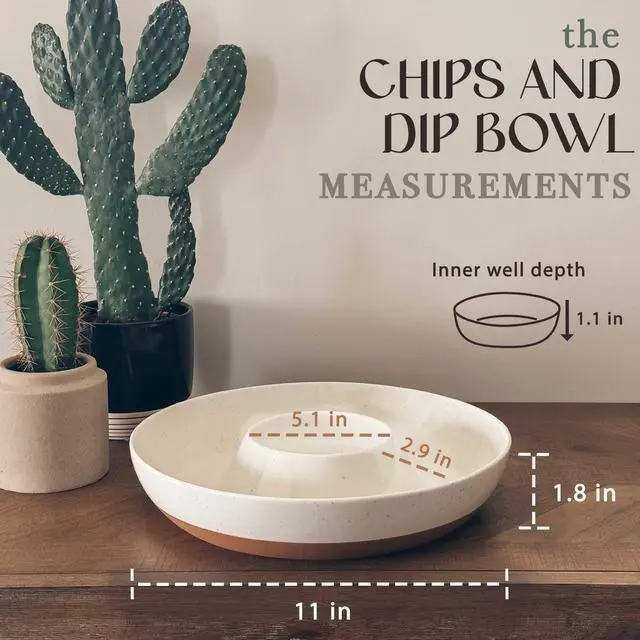 Alt view image 2 of 7 - Ceramic Chips and Dip Serving Tray: Large Divided Party Bowl Set for Chips & Salsa, Veggies & Dip, Fruit, Snacks, Entertaining, Hosting, etc. Minimalist Design for the Modern Hostess - White