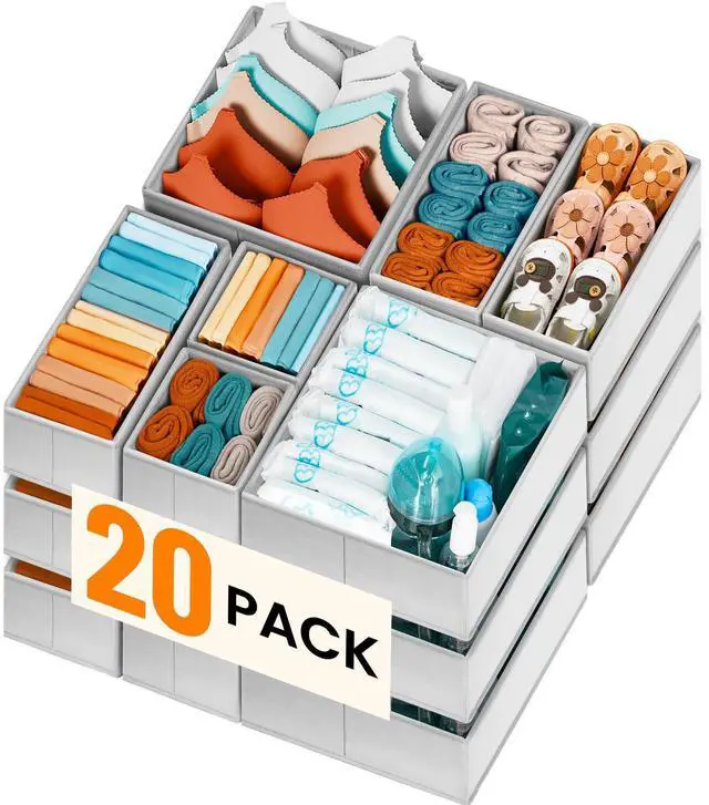 Main image of Drawer Organizer Clothes, 20 Pack Dresser Organizer Bins for Baby Clothes - Underwear Bra Sock Organizer - Fabric Closet Organization and Storage Dividers for Nursery Bedroom Dorm