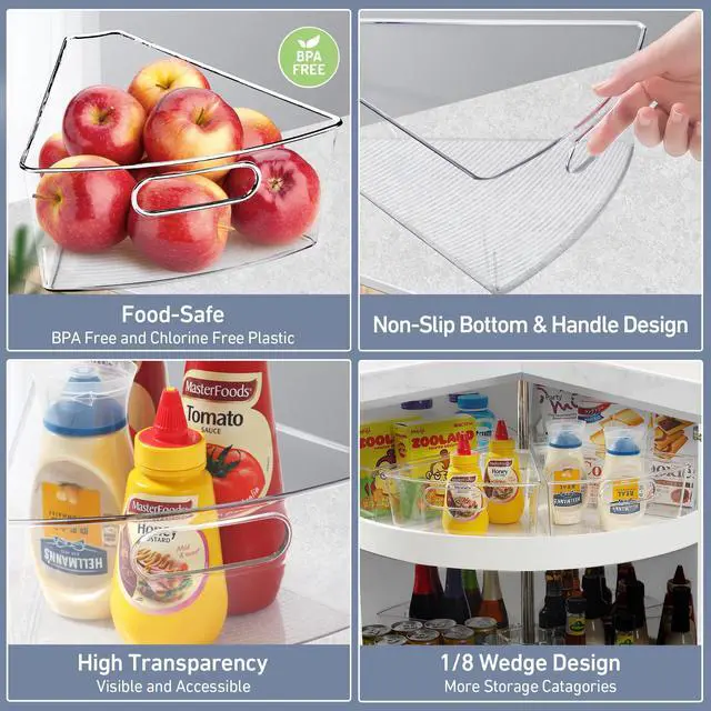 Alt view image 5 of 7 - Lazy Susan Organizer for 28" Diameter Corner Lazy Susan, Plastic Kitchen Cabinet Storage Bins with Handle, 6 Packs, 1/8 Wedge - Food Safe, BPA Free