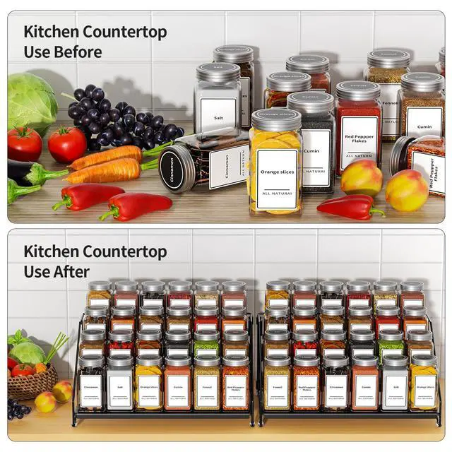 Alt view image 3 of 7 - 4 Tier Spice Rack Organizer, Spice Rack for Cabinet, Adjustable Depth Seasoning Shelf for Countertop, Pantry, Seasoning Organizer, Metal, Black (2 Pack)