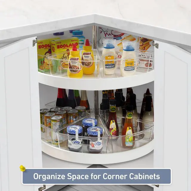 Alt view image 7 of 7 - Lazy Susan Organizer for 28" Diameter Corner Lazy Susan, Plastic Kitchen Cabinet Storage Bins with Handle, 6 Packs, 1/8 Wedge - Food Safe, BPA Free