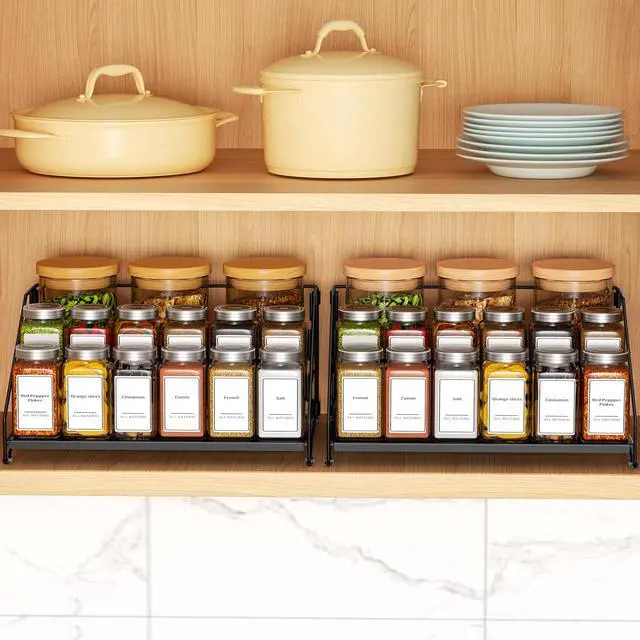 Alt view image 7 of 7 - 4 Tier Spice Rack Organizer, Spice Rack for Cabinet, Adjustable Depth Seasoning Shelf for Countertop, Pantry, Seasoning Organizer, Metal, Black (2 Pack)