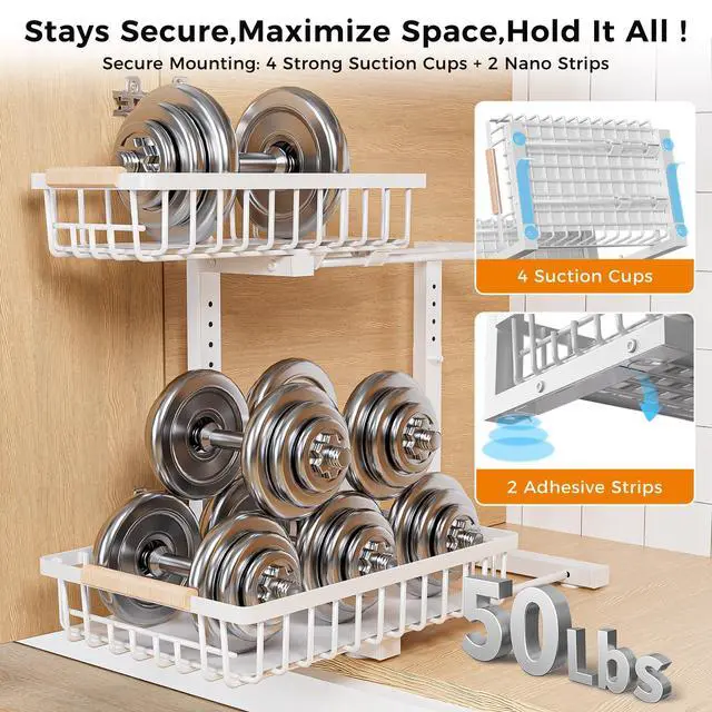 Alt view image 6 of 7 - Under Sink Organizer,2 Pack Under Kitchen Sink Organizer,2 Tier Sliding-Out,5 Level Height Adjustable,Thickened Carbon Steel,Anti-Rust Treatment,for Kitchen Bathroom Black