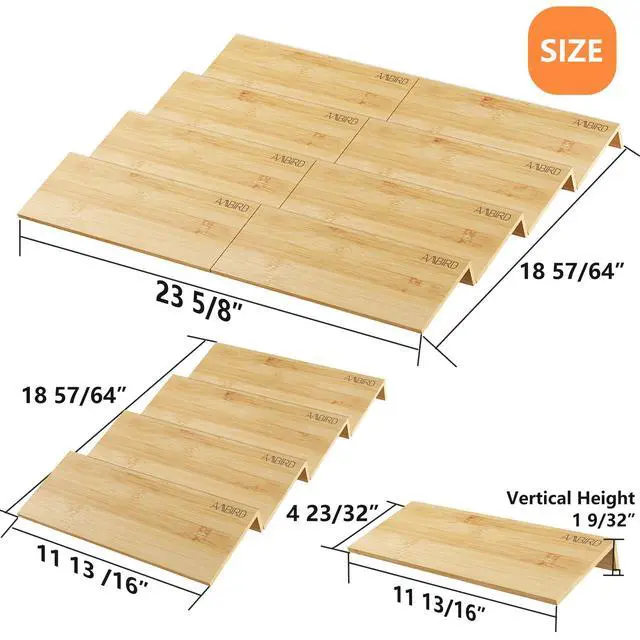 Alt view image 2 of 7 - Bamboo Spice Drawer Organizer with Non-slip Mat,4 Tier - 2 Set Jar Spice Rack Tray From 12''to 24'',Hold up 48 Jars Seasoning Organizer for Kitchen,Cabinet,Drawers,Countertop