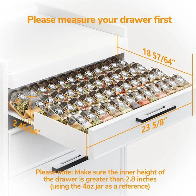 Alt view image 3 of 7 - Bamboo Spice Drawer Organizer with Non-slip Mat,4 Tier - 2 Set Jar Spice Rack Tray From 12''to 24'',Hold up 48 Jars Seasoning Organizer for Kitchen,Cabinet,Drawers,Countertop