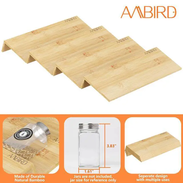 Alt view image 5 of 7 - Bamboo Spice Drawer Organizer with Non-slip Mat,4 Tier - 2 Set Jar Spice Rack Tray From 12''to 24'',Hold up 48 Jars Seasoning Organizer for Kitchen,Cabinet,Drawers,Countertop