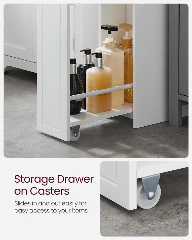 Alt view image 3 of 6 - Slim Storage Cabinet, Narrow Storage Organizer with Slide Out Drawers, Freestanding Toilet Paper Holder, Small Space Skinny Cabinet for Bathroom Kitchen Corner, Cloud White UBBC847P31