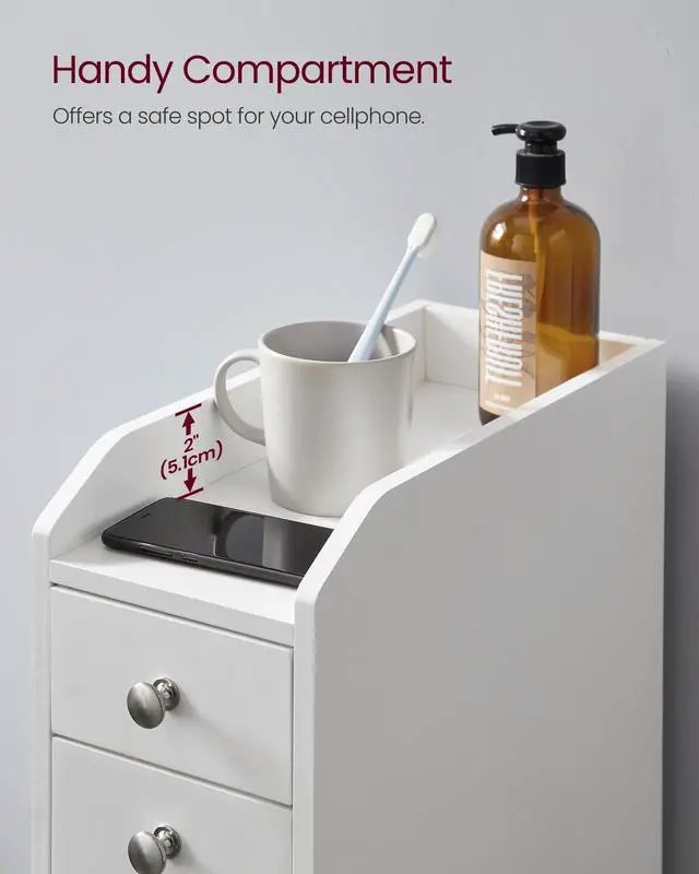 Alt view image 4 of 6 - Slim Storage Cabinet, Narrow Storage Organizer with Slide Out Drawers, Freestanding Toilet Paper Holder, Small Space Skinny Cabinet for Bathroom Kitchen Corner, Cloud White UBBC847P31