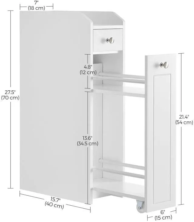Alt view image 5 of 6 - Slim Storage Cabinet, Narrow Storage Organizer with Slide Out Drawers, Freestanding Toilet Paper Holder, Small Space Skinny Cabinet for Bathroom Kitchen Corner, Cloud White UBBC847P31