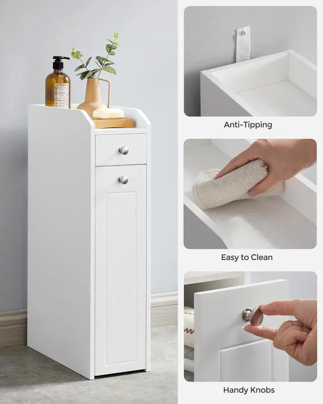 Alt view image 6 of 6 - Slim Storage Cabinet, Narrow Storage Organizer with Slide Out Drawers, Freestanding Toilet Paper Holder, Small Space Skinny Cabinet for Bathroom Kitchen Corner, Cloud White UBBC847P31