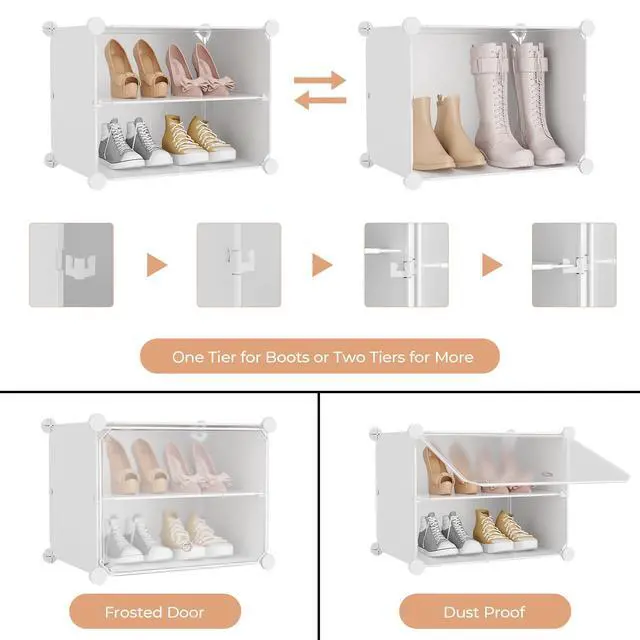 Alt view image 5 of 7 - Shoe Rack 8 Tier Shoe Storage Cabinet with Door 32 Pair Tall Shoes Rack Organizer Free Standing Expandable Stable Plastic Easy Assembly Shoes Shelf for Closet Hallway Entryway Bedroom White