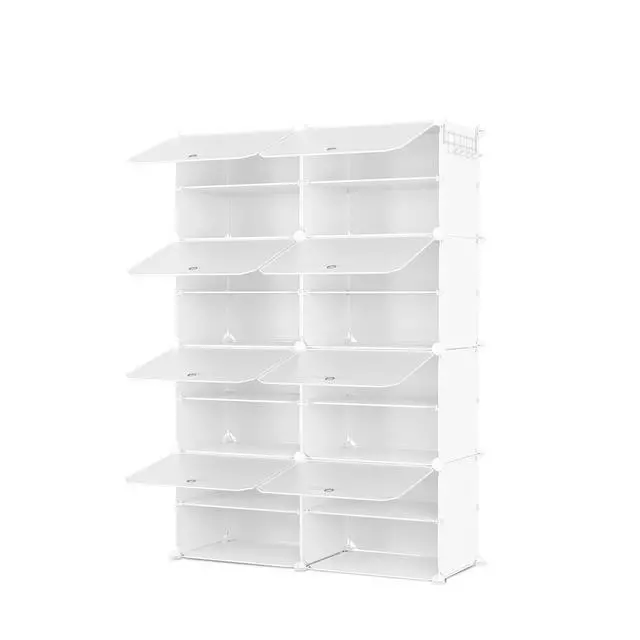 Alt view image 7 of 7 - Shoe Rack 8 Tier Shoe Storage Cabinet with Door 32 Pair Tall Shoes Rack Organizer Free Standing Expandable Stable Plastic Easy Assembly Shoes Shelf for Closet Hallway Entryway Bedroom White