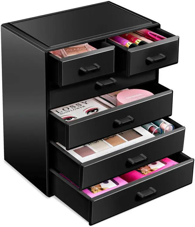 Main image of Acrylic Makeup Organizer - Organization and Storage Case for Cosmetics Make Up & Jewelry - Large Makeup Organizer for Vanity, Bathroom, College Dorm, Closet, Desk (4 Large, 2 Small Drawers)