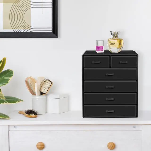 Alt view image 3 of 7 - Acrylic Makeup Organizer - Organization and Storage Case for Cosmetics Make Up & Jewelry - Large Makeup Organizer for Vanity, Bathroom, College Dorm, Closet, Desk (4 Large, 2 Small Drawers)