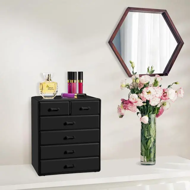 Alt view image 5 of 7 - Acrylic Makeup Organizer - Organization and Storage Case for Cosmetics Make Up & Jewelry - Large Makeup Organizer for Vanity, Bathroom, College Dorm, Closet, Desk (4 Large, 2 Small Drawers)