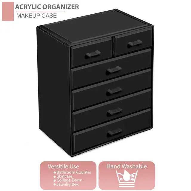 Alt view image 6 of 7 - Acrylic Makeup Organizer - Organization and Storage Case for Cosmetics Make Up & Jewelry - Large Makeup Organizer for Vanity, Bathroom, College Dorm, Closet, Desk (4 Large, 2 Small Drawers)