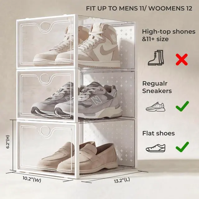 Alt view image 2 of 7 - 15 Pack X-Large Shoe Storage Boxes Fit US Size 11, Shoe Organizer for Closet Clear Plastic Stackable Shoe Dispaly Case Holder Bins, Sneaker Storage for Sneakerheads White for Home and Family