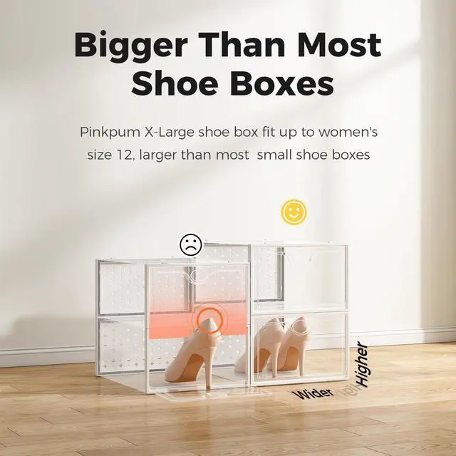 Alt view image 3 of 7 - 15 Pack X-Large Shoe Storage Boxes Fit US Size 11, Shoe Organizer for Closet Clear Plastic Stackable Shoe Dispaly Case Holder Bins, Sneaker Storage for Sneakerheads White for Home and Family