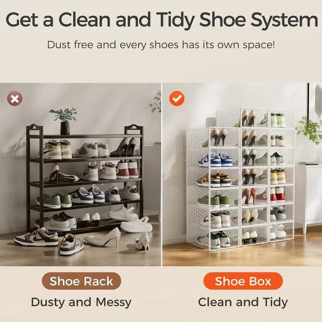 Alt view image 5 of 7 - 15 Pack X-Large Shoe Storage Boxes Fit US Size 11, Shoe Organizer for Closet Clear Plastic Stackable Shoe Dispaly Case Holder Bins, Sneaker Storage for Sneakerheads White for Home and Family