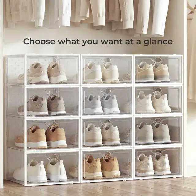 Alt view image 6 of 7 - 15 Pack X-Large Shoe Storage Boxes Fit US Size 11, Shoe Organizer for Closet Clear Plastic Stackable Shoe Dispaly Case Holder Bins, Sneaker Storage for Sneakerheads White for Home and Family