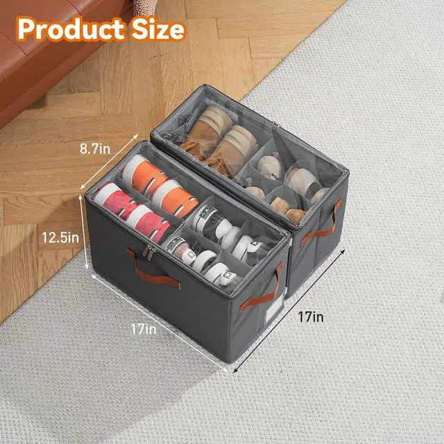 Alt view image 2 of 7 - 4 Pack Shoe Organizer for Closet, Foldable Shoe Storage Organizer with Adjustable Dividers and Clear Cover, Stackable Fabric Closet Shoe Organizer Storage Box Fits 32 Pairs, Gray