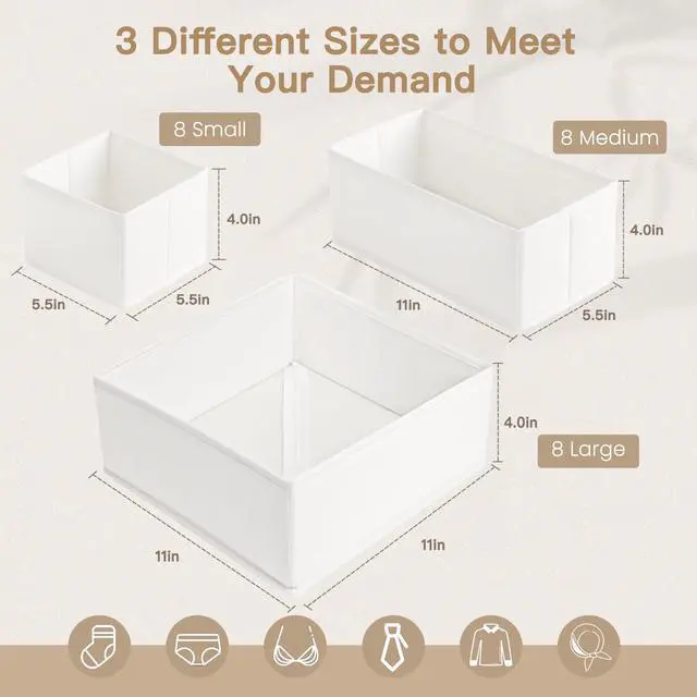 Alt view image 3 of 7 - Drawer Organizer Clothes, 24 Pack Dresser Organizer for Baby Clothes, Underwear, Sock- Foldable Closet Organization and Storage Dividers Bins for Nursery, Bedroom and Dorm (White)