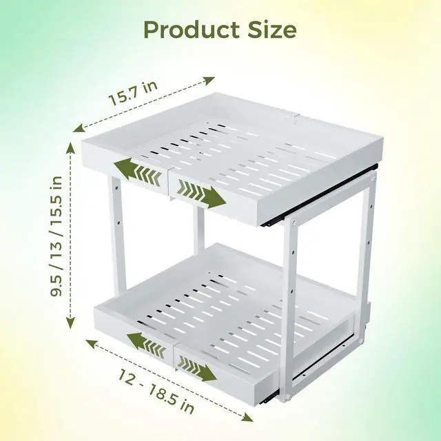 Alt view image 4 of 7 - Expandable Pull Out Cabinet Organizer, 2-Tier Slide Out Drawer for Kitchen Cabinets, Adjustable Width 1218.5", Slide Out Shelves for Kitchen, Bathroom, Pantry, Heavy Duty Caddy(White)