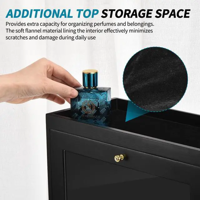 Alt view image 3 of 7 - Perfume Organizer for Men, Wood Perfume Display Stand with Velvet Lining Drawer,Capacity Dustproof Perfume Holder for Watch,Jewelry,Perfume Display Risers,A Gift for Men (Black)