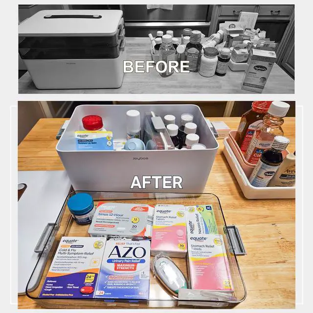 Alt view image 2 of 6 - 3-Tier Medicine Storage Box Cabinet, Empty First Aid Kit Portable Medical Supply Organizer with Leather Handle for Home 3-Tier Medicine Storage Box