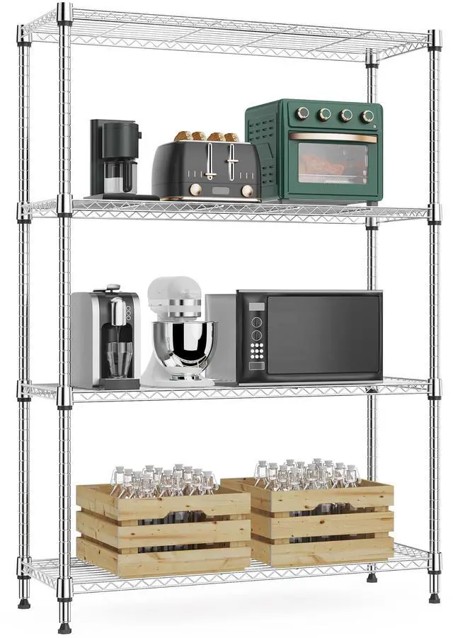 Main image of 1000 lbs 4Tier Shelf Metal Storage Shelves Wire Rack Closet Organizers with Wheel for Garage Kitchen Bathroom Laundry Chrome 13.7" D x 29.5" W x 47.2" H