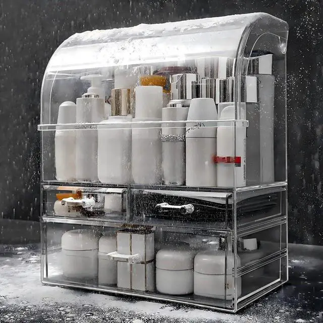 Alt view image 3 of 7 - Clear Large Acrylic Makeup Organizer With Lid Cosmetic Storage Drawers Portable Makeup Organizers Dustproof And Waterproof Box For Women (14in)
