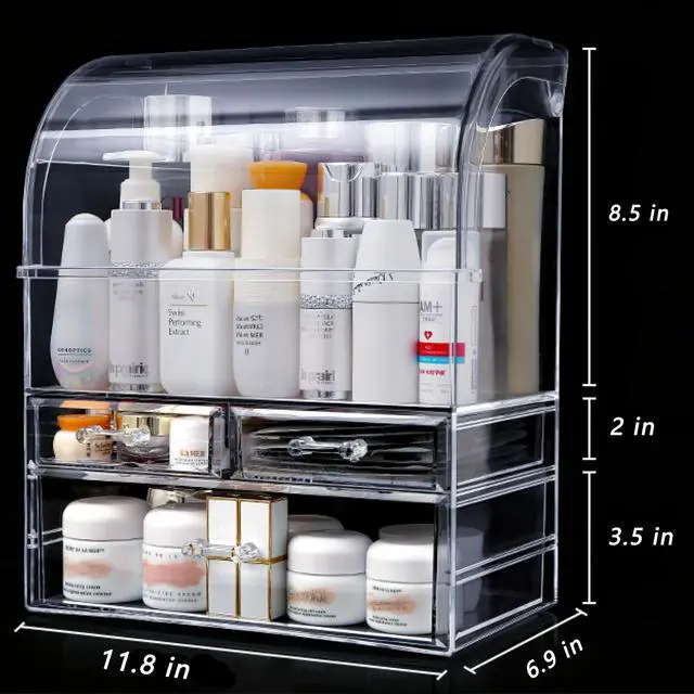 Alt view image 2 of 7 - Clear Large Acrylic Makeup Organizer With Lid Cosmetic Storage Drawers Portable Makeup Organizers Dustproof And Waterproof Box For Women (14in)