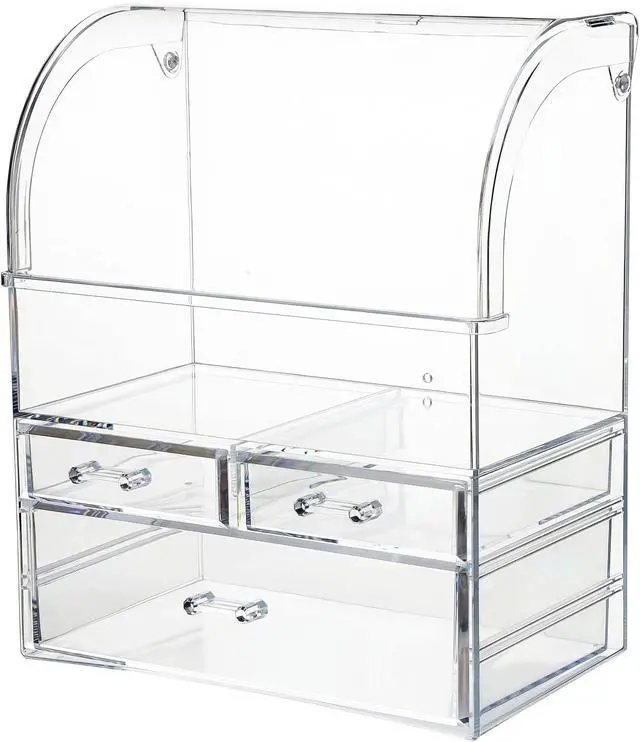 Alt view image 4 of 7 - Clear Large Acrylic Makeup Organizer With Lid Cosmetic Storage Drawers Portable Makeup Organizers Dustproof And Waterproof Box For Women (14in)