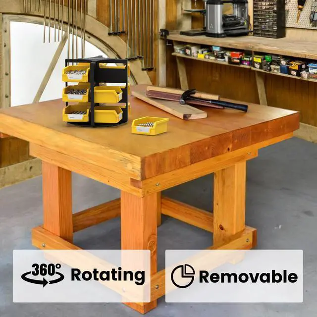 Alt view image 5 of 7 - Rotating Storage Bins, Tool Organizer, Hardware Crafts, Small Parts, Nuts and Bolts, Revolving 12 Bins Storage for Workshop, Shed, Garage, Home