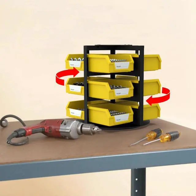 Alt view image 6 of 7 - Rotating Storage Bins, Tool Organizer, Hardware Crafts, Small Parts, Nuts and Bolts, Revolving 12 Bins Storage for Workshop, Shed, Garage, Home