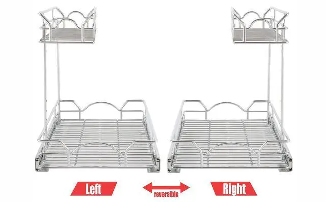 Alt view image 6 of 7 - Under Sink Cabinet Organizer Two Tier Pull Out Shelf (14.75W x 17D), Under Sink Sliding Shelf for Kitchen Bathroom Cabinet 2 Tier Chrome