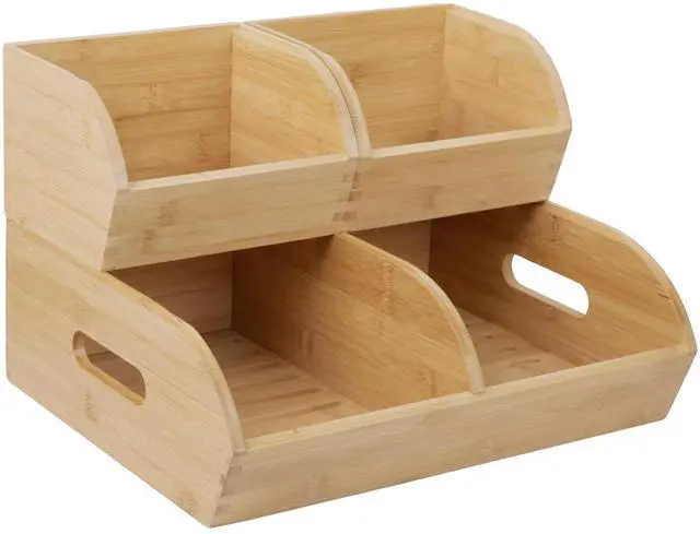 Main image of Potato and Onion Storage Bin for Pantry and Kitchen Counter - Ventilated Stackable Bamboo Organizer Baskets with Handles