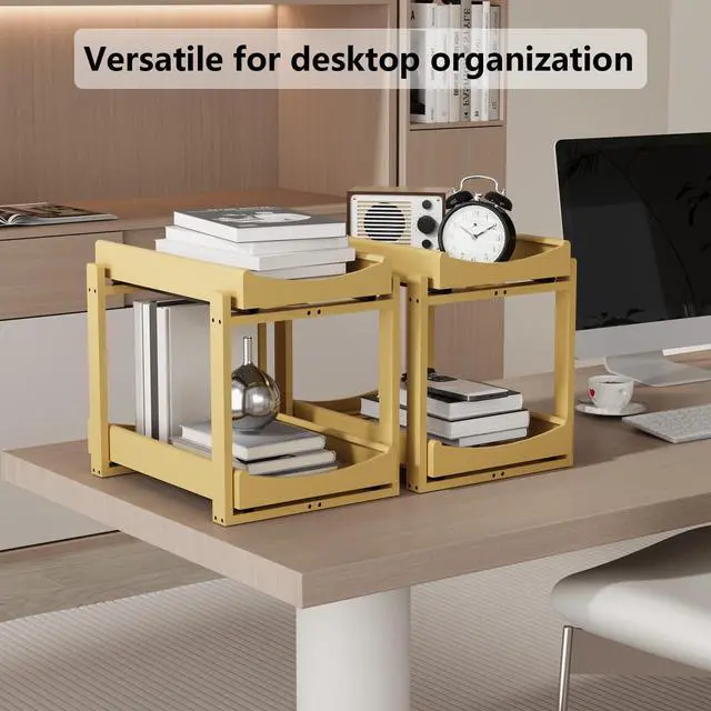 Alt view image 2 of 7 - Bamboo Under Sink Organizer Adjustable Height 2 Tier Bathroom Organizer Pull Out Cabinet Storage Kitchen Heave Duty Wood Slide Ou Shelf for Kitchen Bathroom (Black, 2 Packs) (Nature, 2 Packs)
