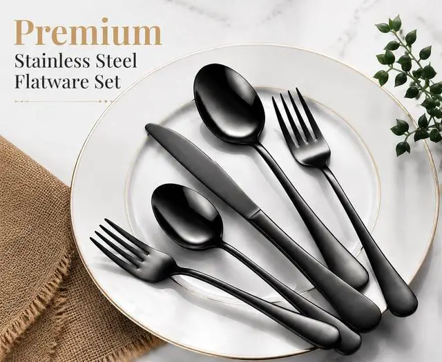 Alt view image 5 of 7 - 49 Pieces Black Silverware Set with Steak Knives, Stainless Steel Silverware with Organizer Flatware Utensils Set for 8, Forks and Spoons Silverware Set Cutlery Set