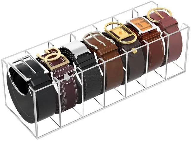 Main image of Belt Organizer, Acrylic Belt Storage Holder for The Closet, 7 Compartments Display Case for Tie and Bow Tie