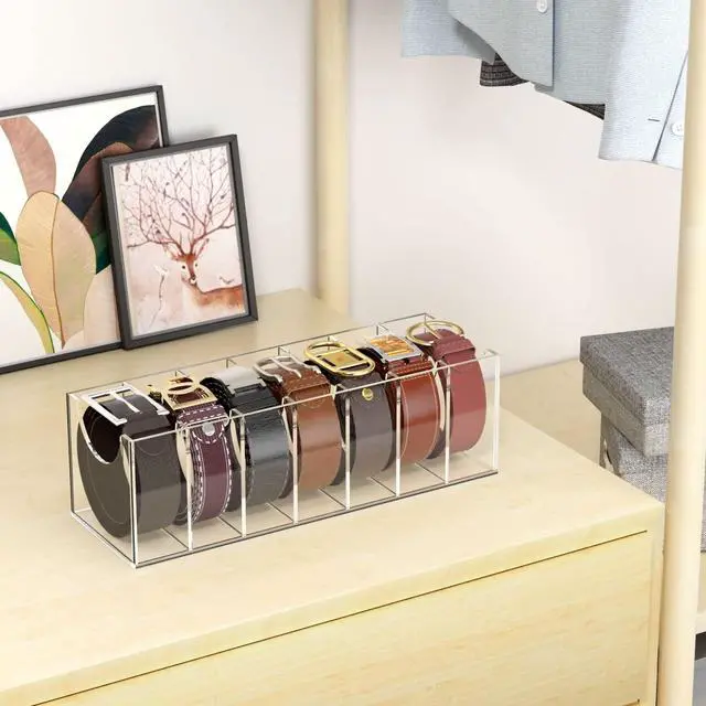 Alt view image 2 of 6 - Belt Organizer, Acrylic Belt Storage Holder for The Closet, 7 Compartments Display Case for Tie and Bow Tie