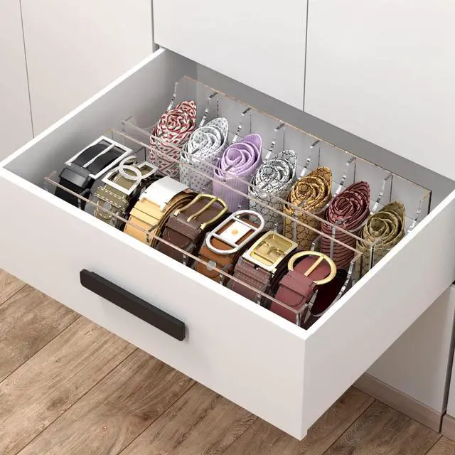 Alt view image 4 of 6 - Belt Organizer, Acrylic Belt Storage Holder for The Closet, 7 Compartments Display Case for Tie and Bow Tie