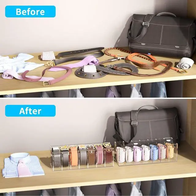 Alt view image 6 of 6 - Belt Organizer, Acrylic Belt Storage Holder for The Closet, 7 Compartments Display Case for Tie and Bow Tie