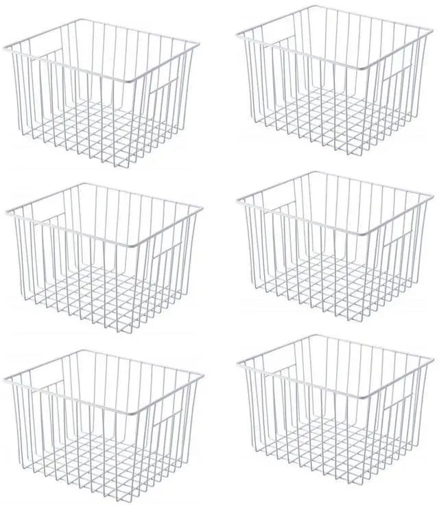 Main image of Freezer Basket Organizer, Refrigerator Metal Wire Storage Divider, Household Container Bins with Handles for Kitchen, Pantry, Cabinet, Closets - Pearl White (6, 11in x 10in x 5.5in)
