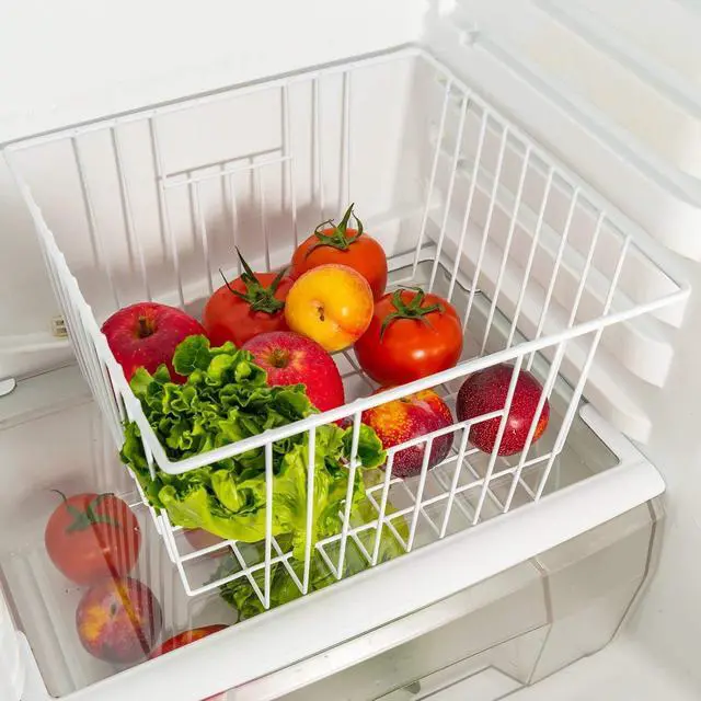 Alt view image 7 of 7 - Freezer Basket Organizer, Refrigerator Metal Wire Storage Divider, Household Container Bins with Handles for Kitchen, Pantry, Cabinet, Closets - Pearl White (6, 11in x 10in x 5.5in)