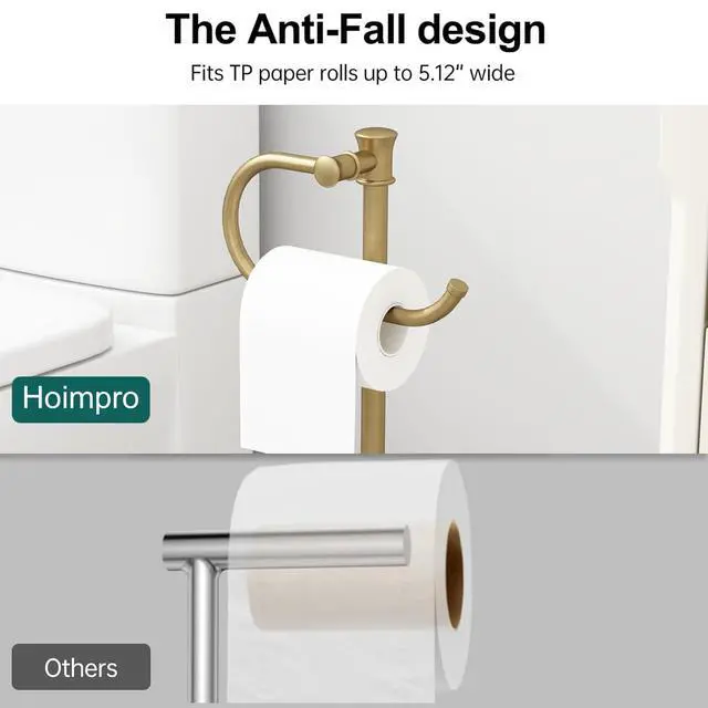 Alt view image 4 of 7 - 25" Toilet Paper Roll Tissue Holder Free Standing with Shelf Storage Stand for 4 Rolls, Freestanding Hardware Accessories Rack Brushed Gold