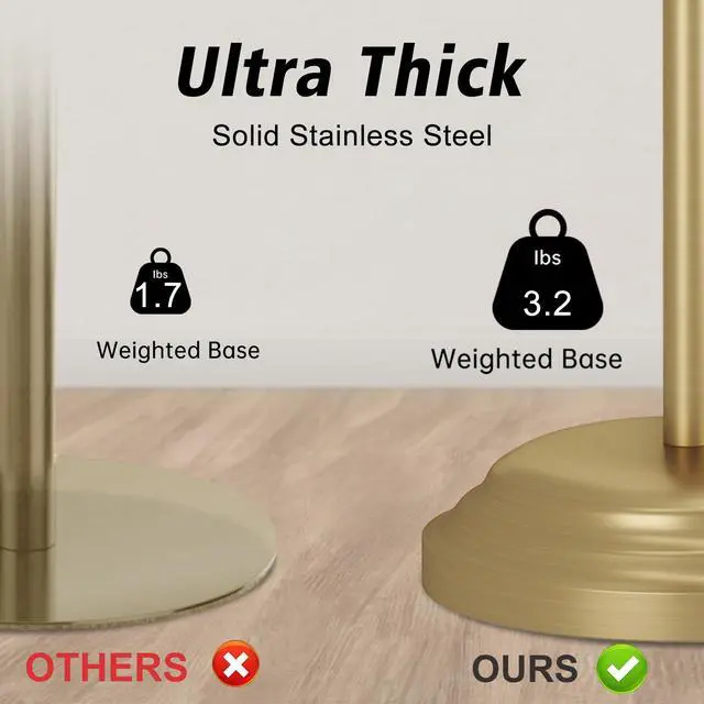 Alt view image 5 of 7 - 25" Toilet Paper Roll Tissue Holder Free Standing with Shelf Storage Stand for 4 Rolls, Freestanding Hardware Accessories Rack Brushed Gold