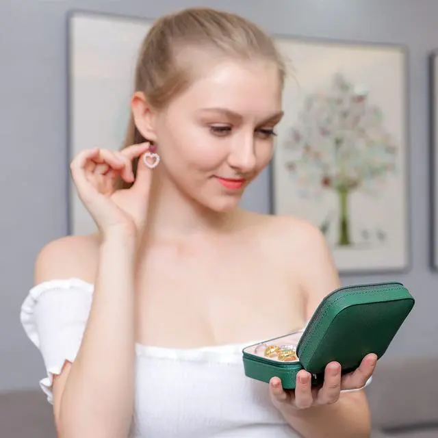 Alt view image 4 of 7 - Travel Jewelry Case with Mirror - Small Organizer Box for Girls & Women (Green-5)