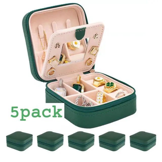Alt view image 2 of 7 - Travel Jewelry Case with Mirror - Small Organizer Box for Girls & Women (Green-5)